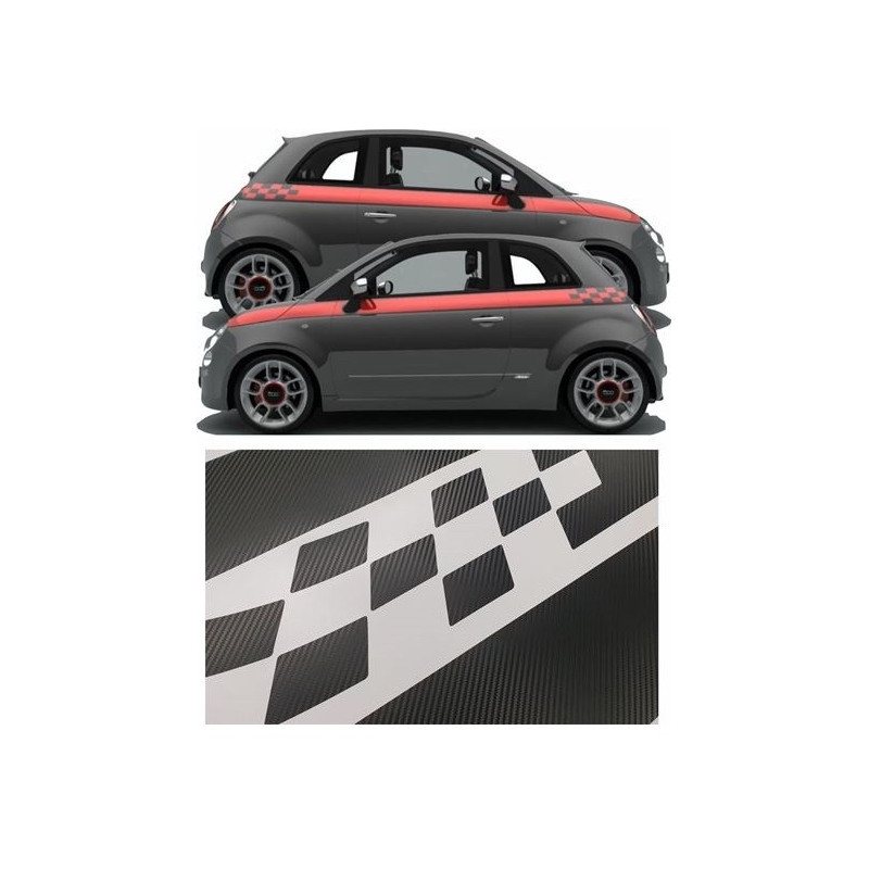 Fiat 500-595 Panel fit Carbon Fibre side Stripes AUTOCOLLANT