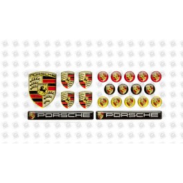 Porsche round black gel STICKERS x21