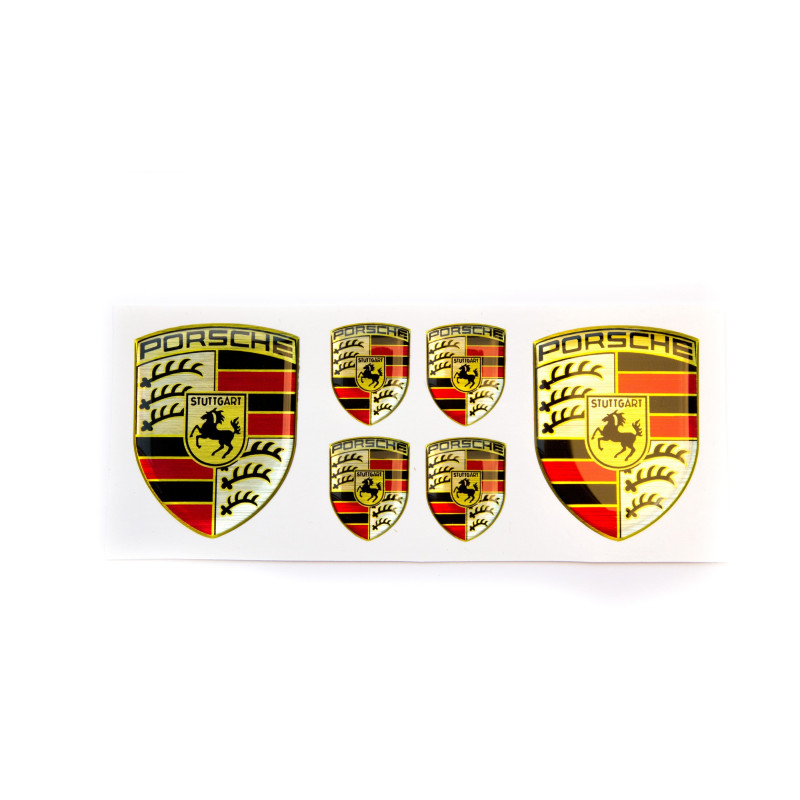 Porsche round black gel AUTOCOLLANT x6