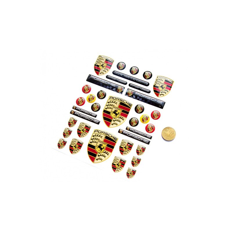 Porsche round black gel AUTOCOLLANT x36