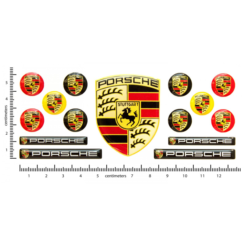 Porsche round black gel AUFKLEBER x15