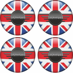 Mini Union Jack Wheel Centre Gel Badges Autocollant x4