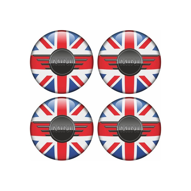 Mini Union Jack Wheel Centre Gel Badges Adesivi x4