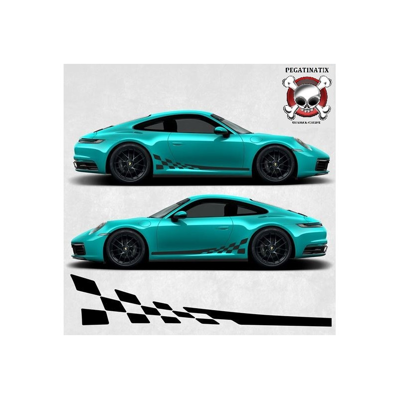PORSCHE 992 side chequer Stripes AUFKLEBER (Kompatibles Produkt)