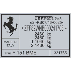 Ferrari GTC4 Lusso VIN Decal