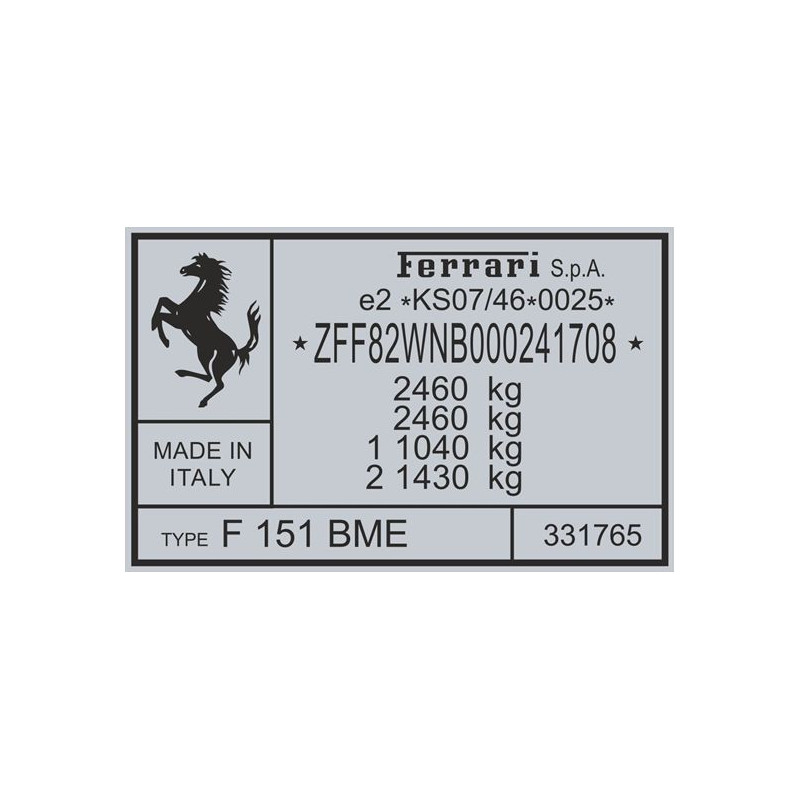 Ferrari GTC4 Lusso VIN Decal