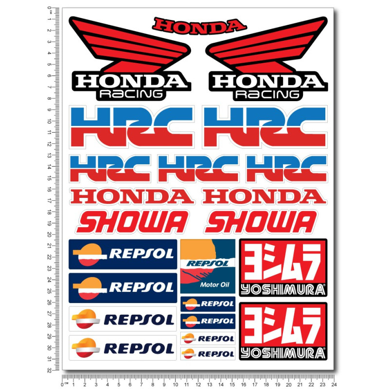 Honda Sponsors silver metallic Large Decal set 24x32 cm Laminated 