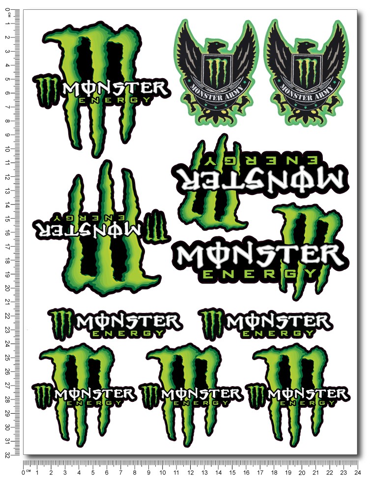 Monster Energy Sponsors Large Decal set 24x32 cm 22 stickers