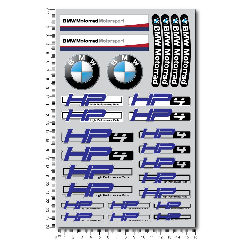 BMW HP4 Medium 2 parts sticker set 16x25 cm Laminated 27 pcs 