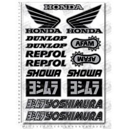 Honda Sponsors 6 silver metallic Large Decal set 23x29 cm Laminated