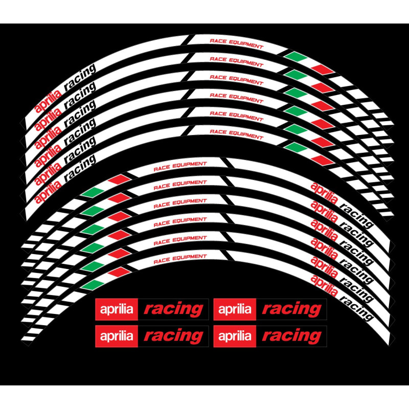 Aprilia Racing 3 Way Wheel decals rim stripes 12 pcs. Laminated full color RSV Tuono