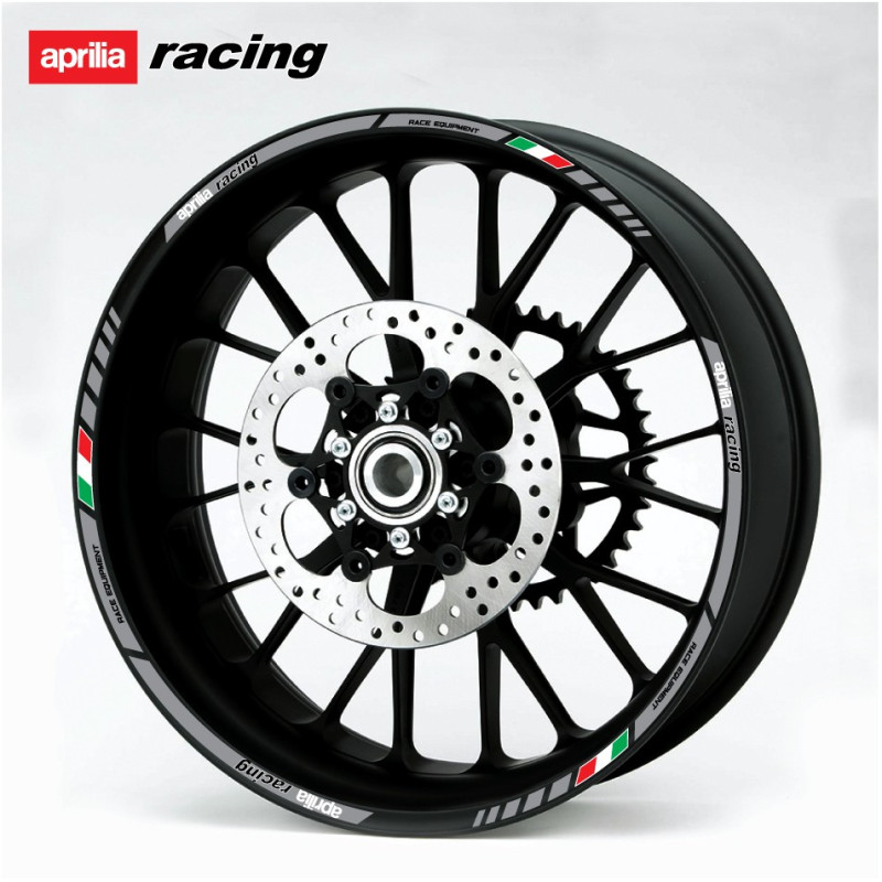 Aprilia Racing Wheel decals rim stripes 12 pcs. Laminated full color RSV Tuono Grey