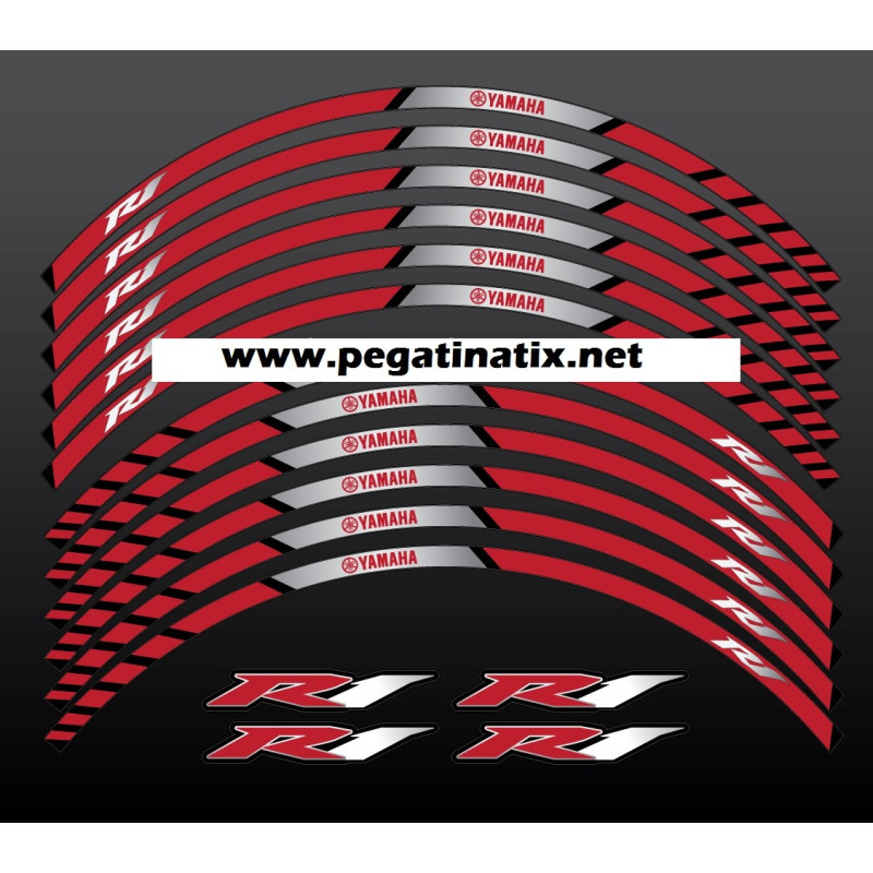 Stickered R1 Rims Yamaha YZF-R1 wheel stickers decals rim stripes Laminated Dark Red
